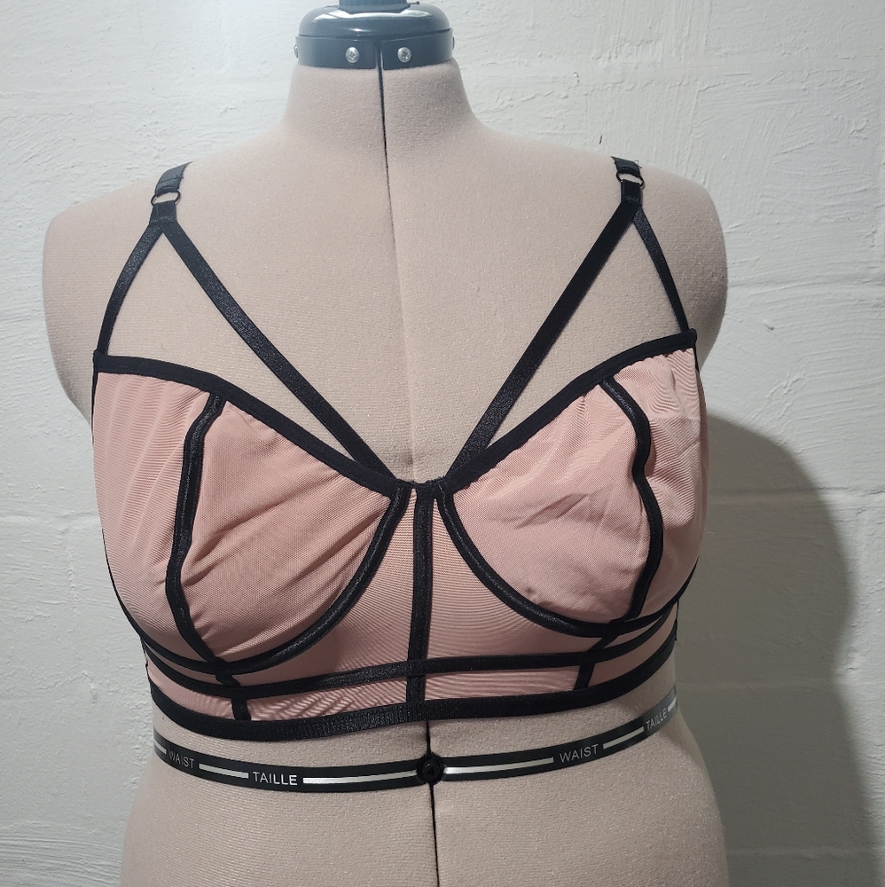 Pink Strappy Mesh Bralette